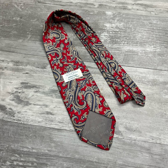 Robert Talbott Red w/ Navy, Tan & Grey Paisley Silk Tie - Picture 2 of 5